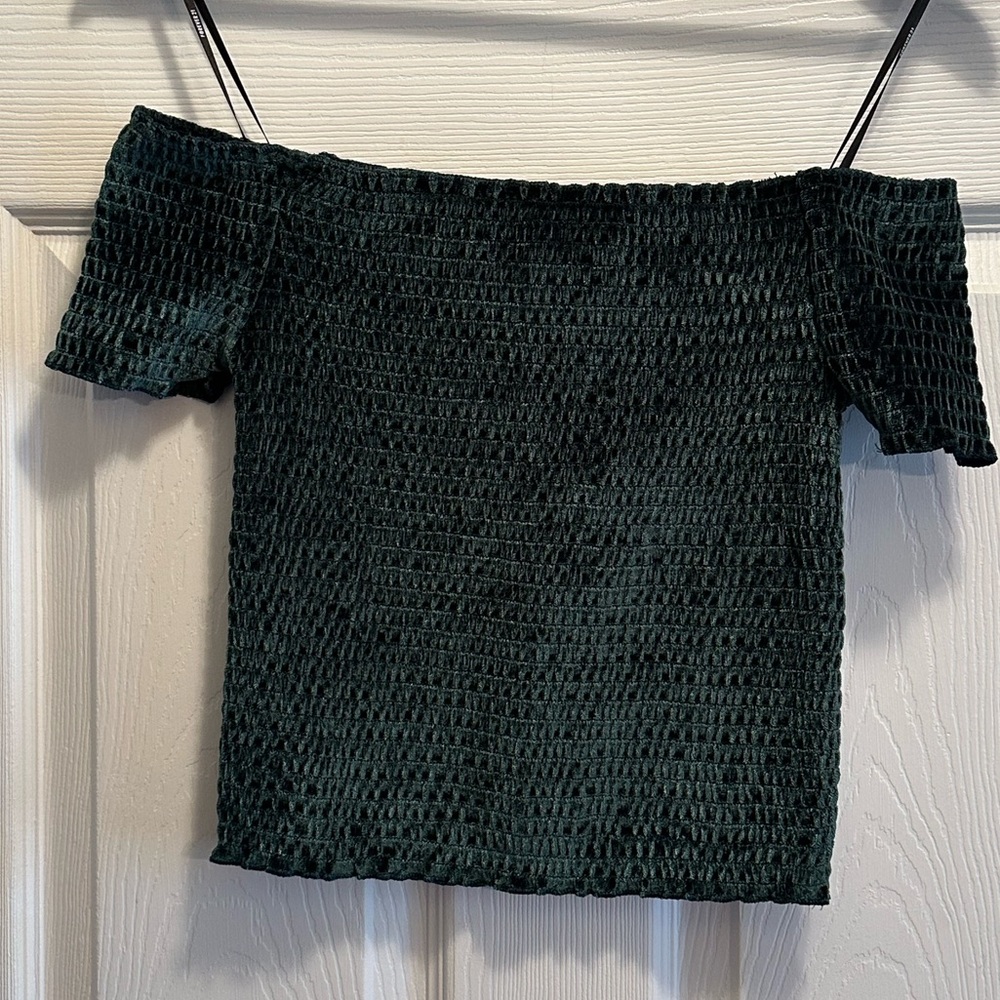 Forever 21 Velvet Shirred off the Shoulder Top